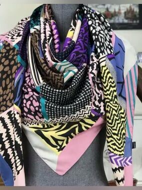 Multicolor Patterned 100% Silk Scarf